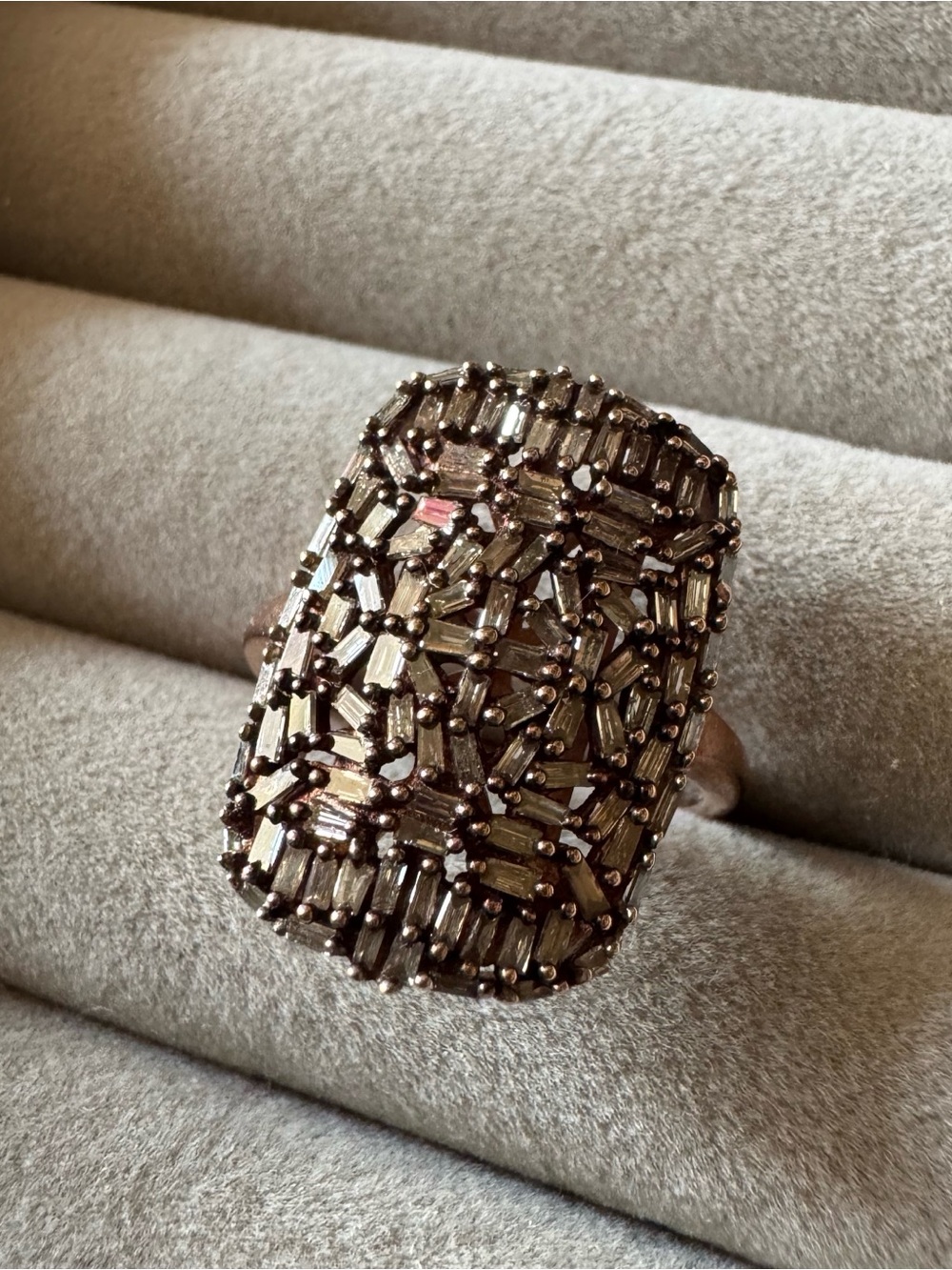 D’Joy 1.10 CTW Natural Champagne Diamond Baguette Cocktail Ring Size 9